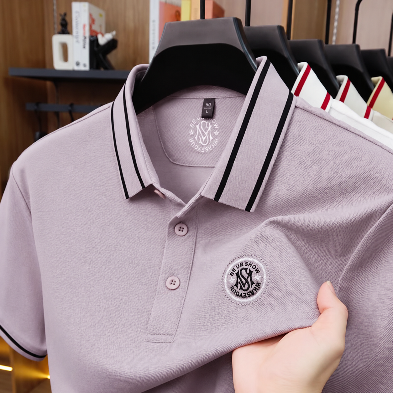 100% Knitting Dying PK Cotton Polo Shirt [Ms-Dusty Purple]