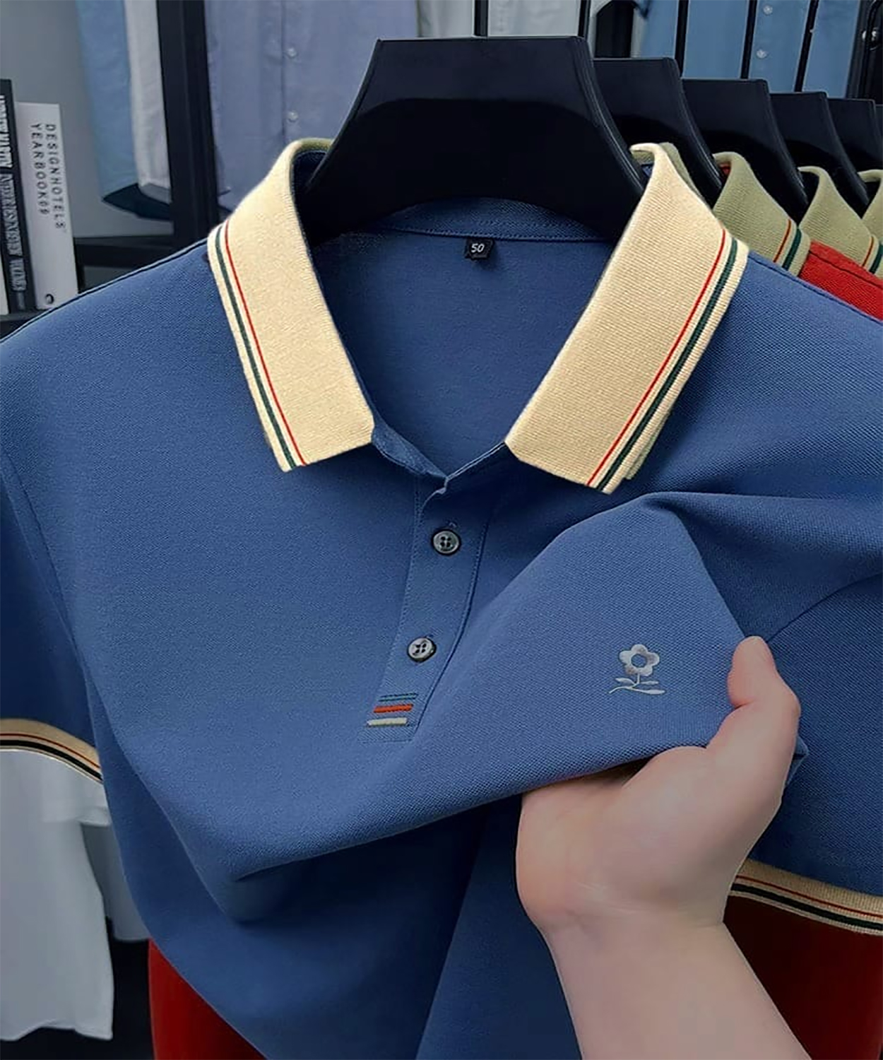 100% Knitting Dying PK Cotton Polo Shirt [ Rose Royel Blue ]
